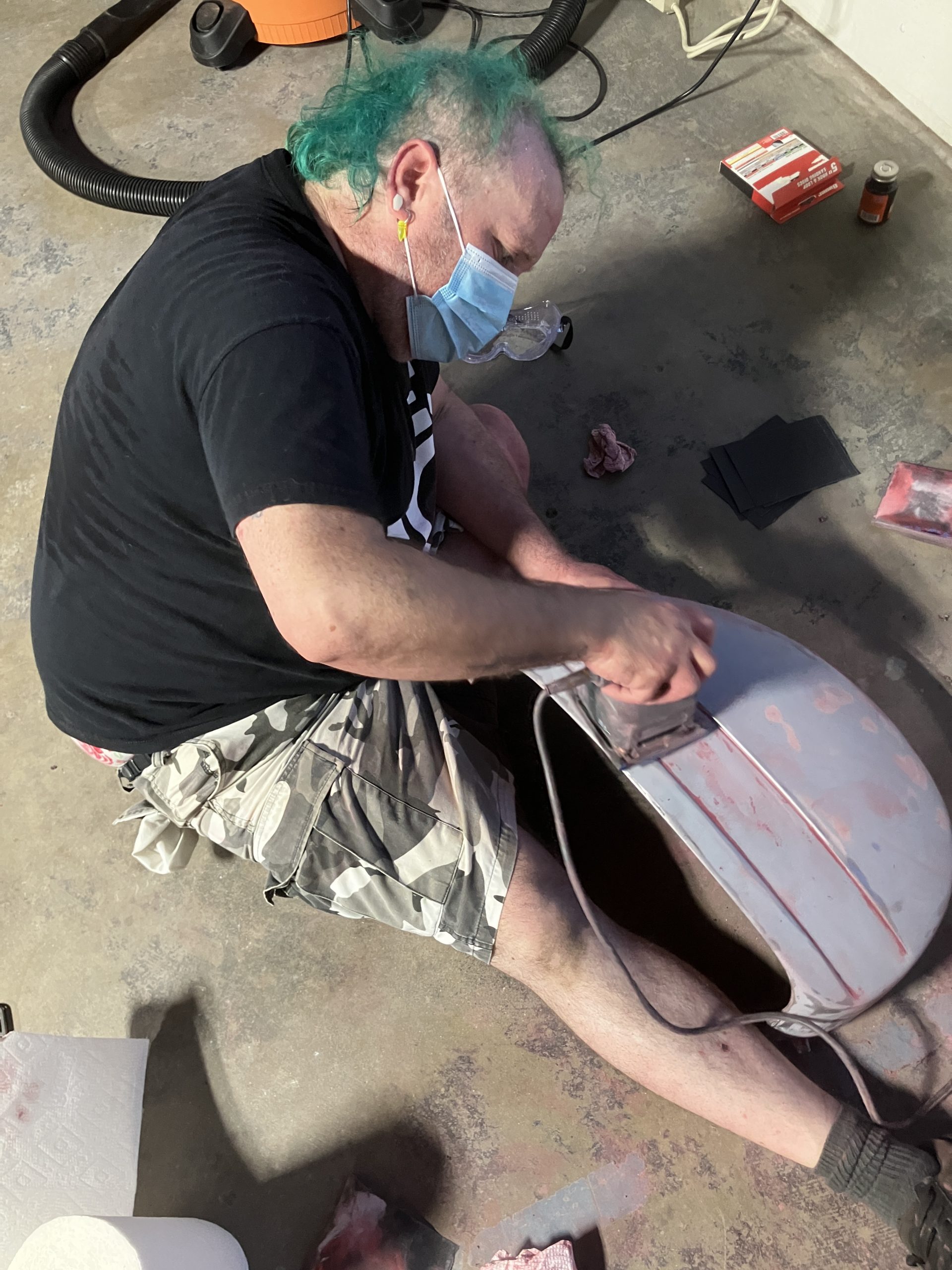 Sean sanding the cowls